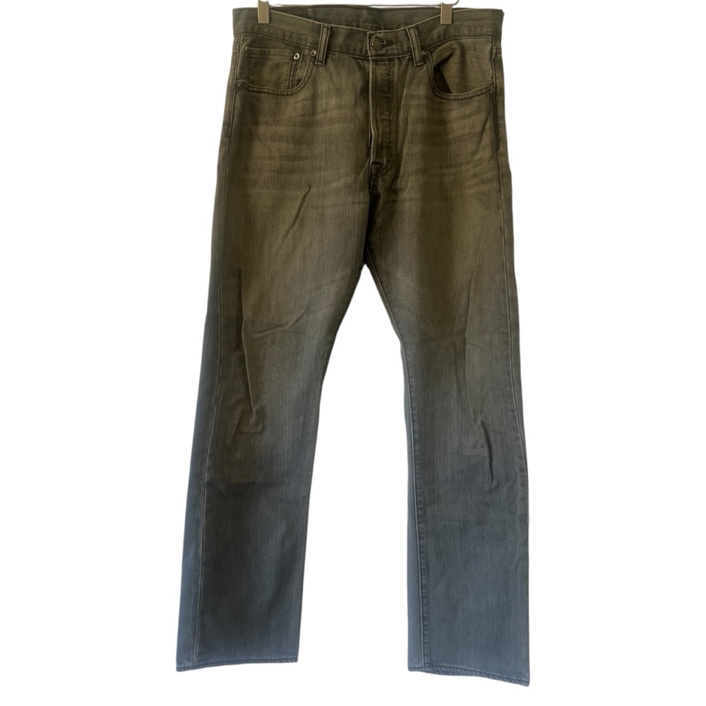 Levis 501 Button Fly Denim Jeans Mens 33X32 Gray Classic Fit Straight Leg
